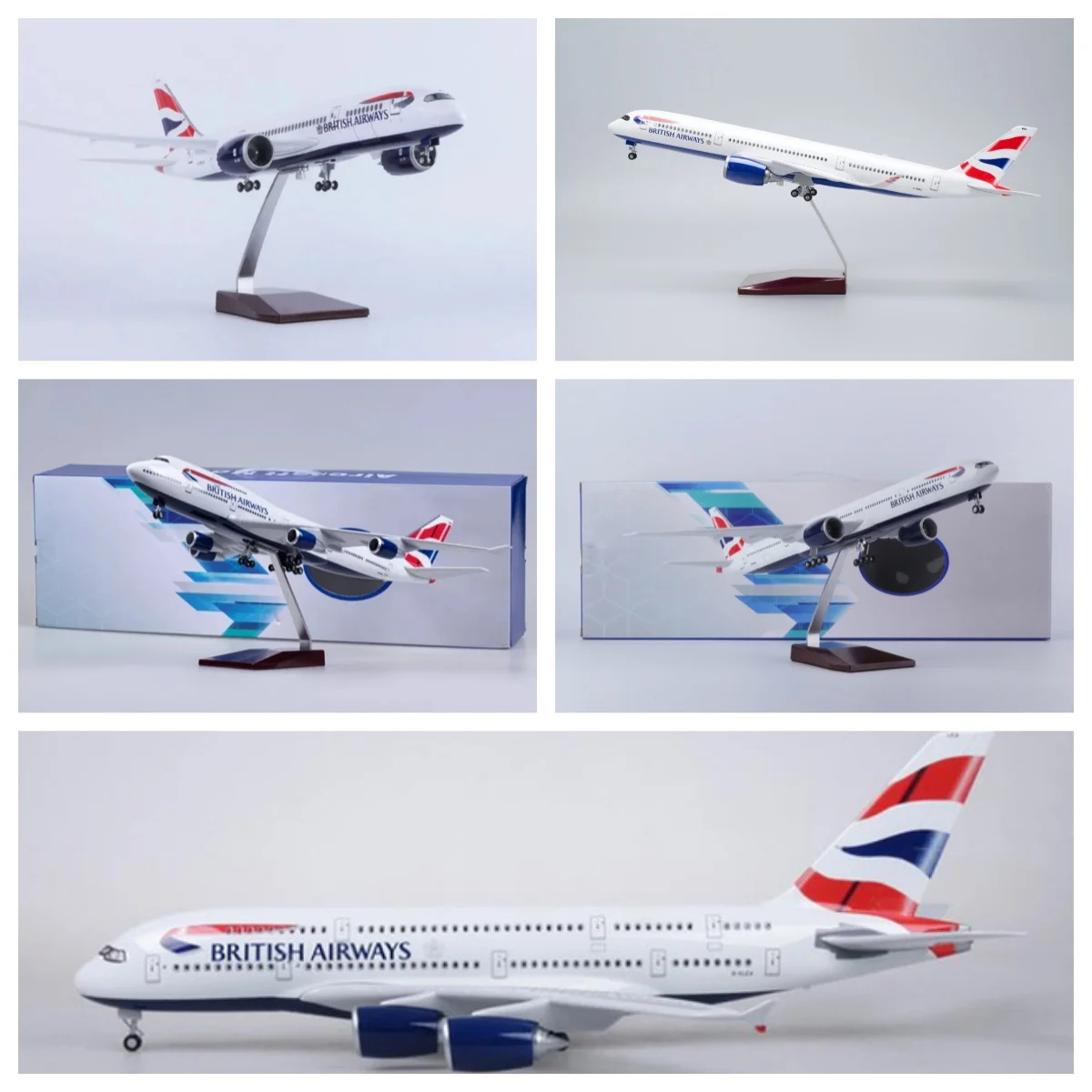 47cm Resin Airplane Models British Airways A380 350 B787 747 777 Scale Aircraft Diecast With Lights Stable Base Aviation Decor