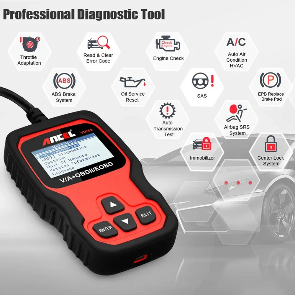 Ancel VD500 OBD2 Scanner Car Code Reader Oil Reset EPB DTC TP ABS SRS Full System Diagnostic Tool for VW for Audi for V.A.G