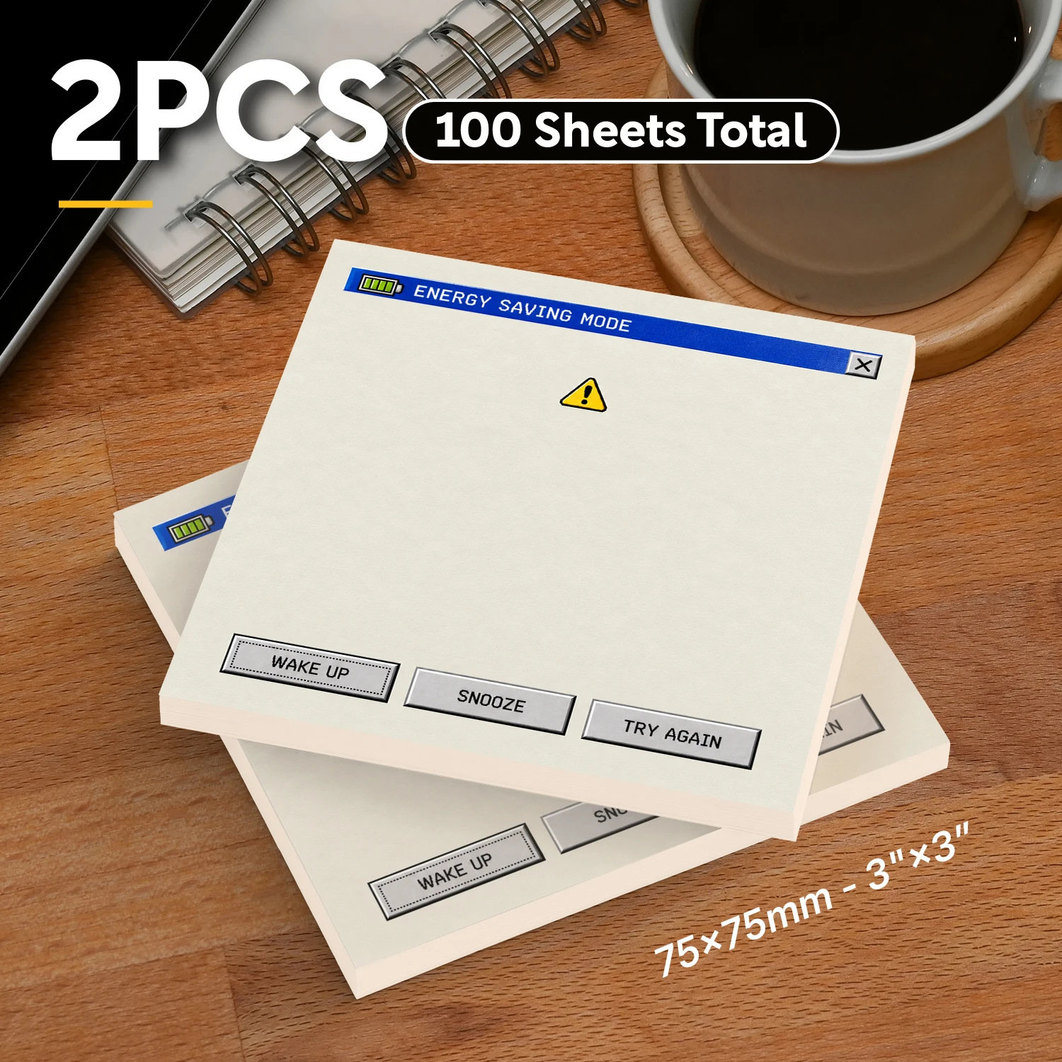 2PCS Funny Computer Sticky Notes 100 Sheets Energy Saving Mode Memo Pads Wake Up Snooze Reminder Office School Stationery