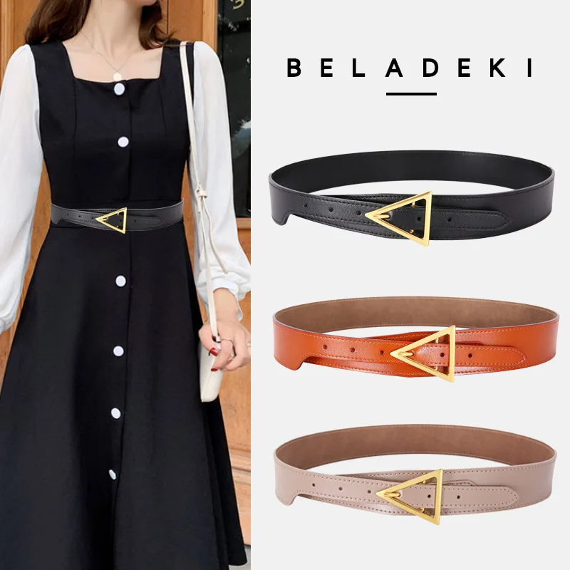 

New Women's Genuine Leather Belt Creative Triangle Needle Buckle Fashion Belt Women's Fashion Dress Waist Cover