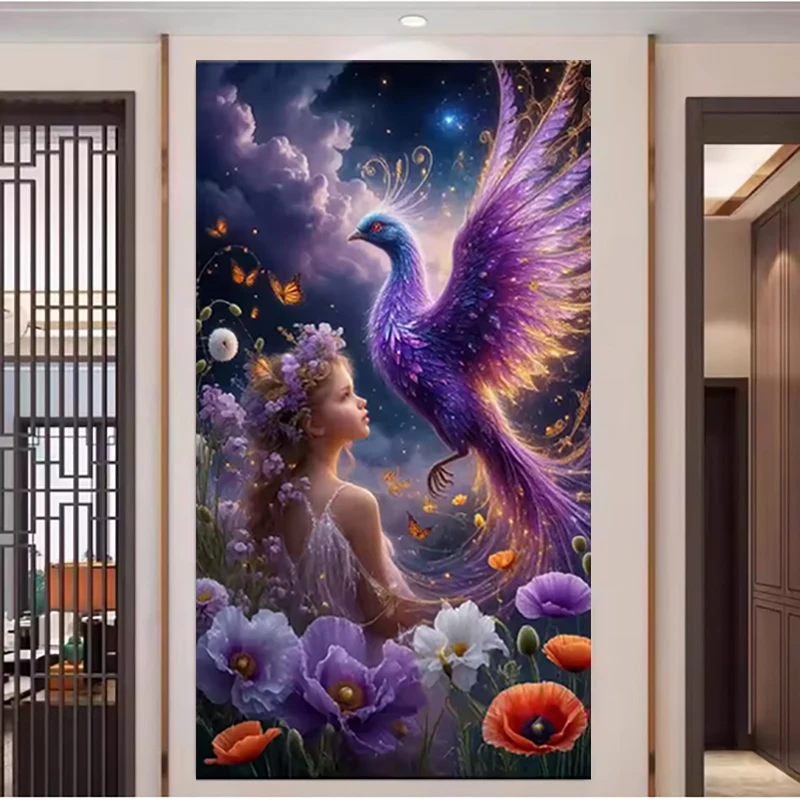 

Girl Bird and Flower New 5D Diy Diamond Painting Kits Cross Stitch Full Square Round Drill Mosaic Embroidery Pictures 100x200cm