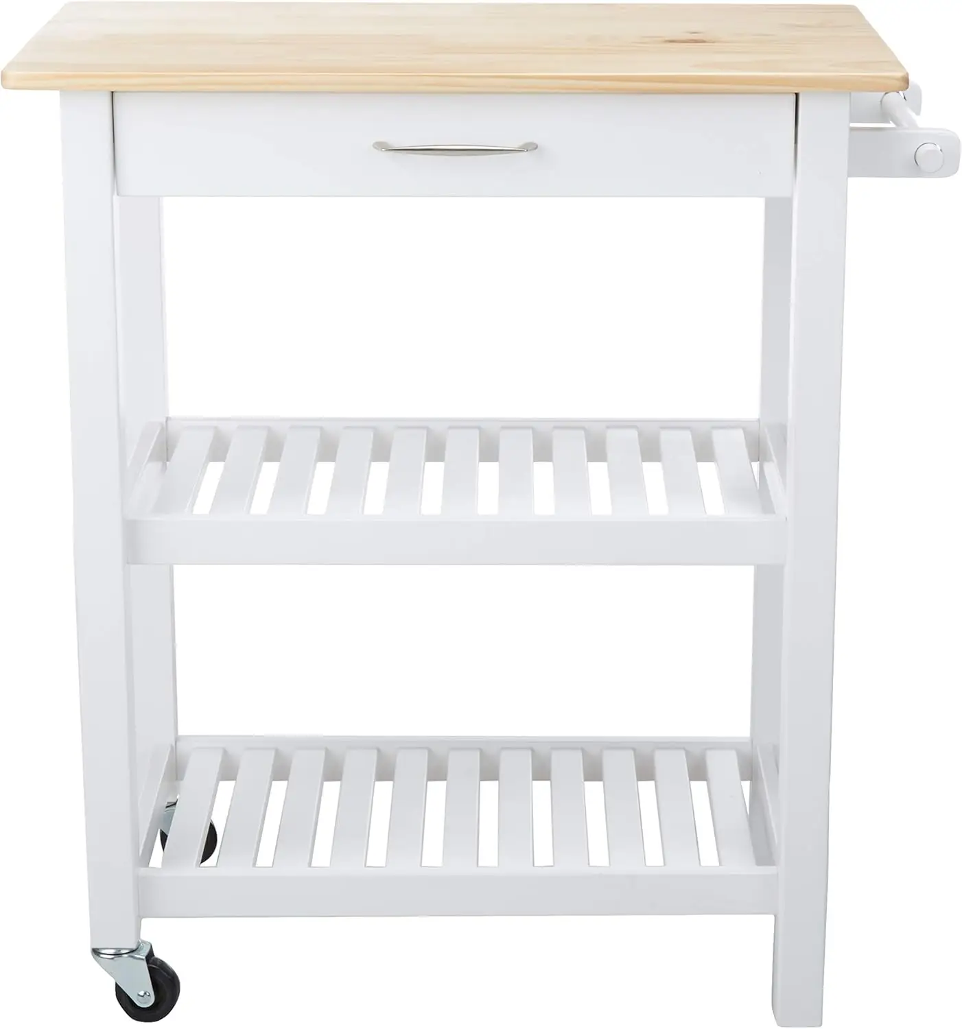 Basics 2 shelves Kitchen Island Cart with Storage, Solid Wood Top and Wheels, 35.4 x 18 x 36.5 inches, Natural / White