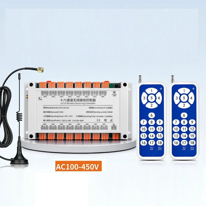 1000m AC 110V 220V 260V 433MHZ 16CH RF Wireless Remote Control switch Industrial crane Multiple power relay Quick terminal