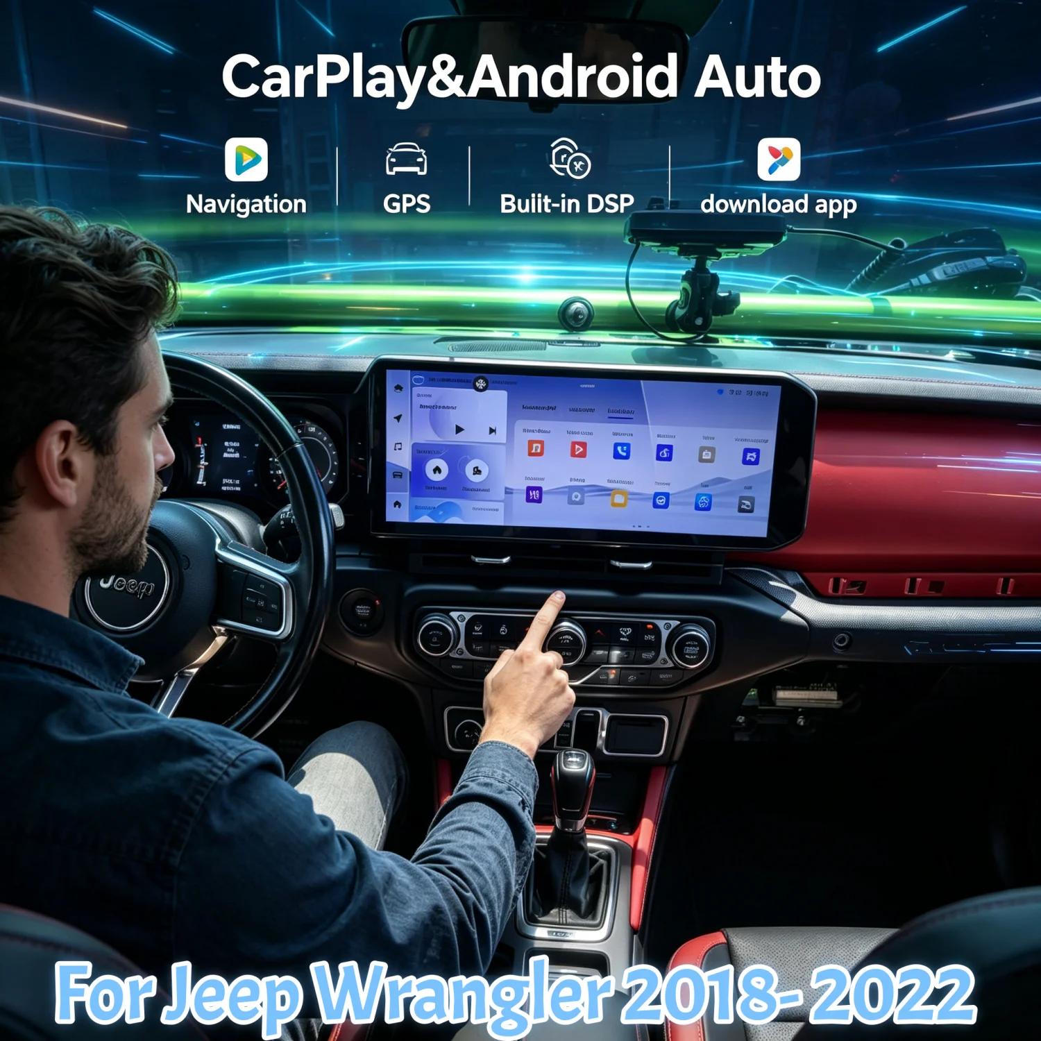 

15" QLED Screen For Jeep Wrangler 2018-2022 Android13 Wireless CarPlay Stereo GPS Navigation Car Radio Multimedia Player 4G WIFI