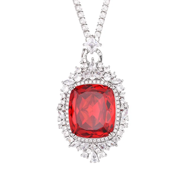 New Jewelry Gold-Plated Orange Zircon Gemstone Fat Square Pendant Necklace *23