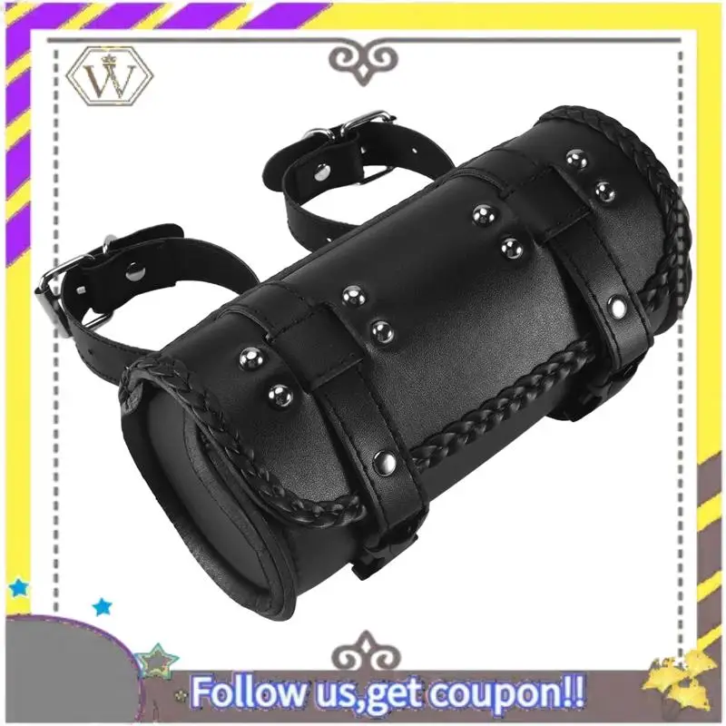 

ABXV-Motorcycle Fork Bag PU Leather Bicycle Handlebar Tool Pouch Sissy Bar Roll Storage Bag Saddle Bag, Universal
