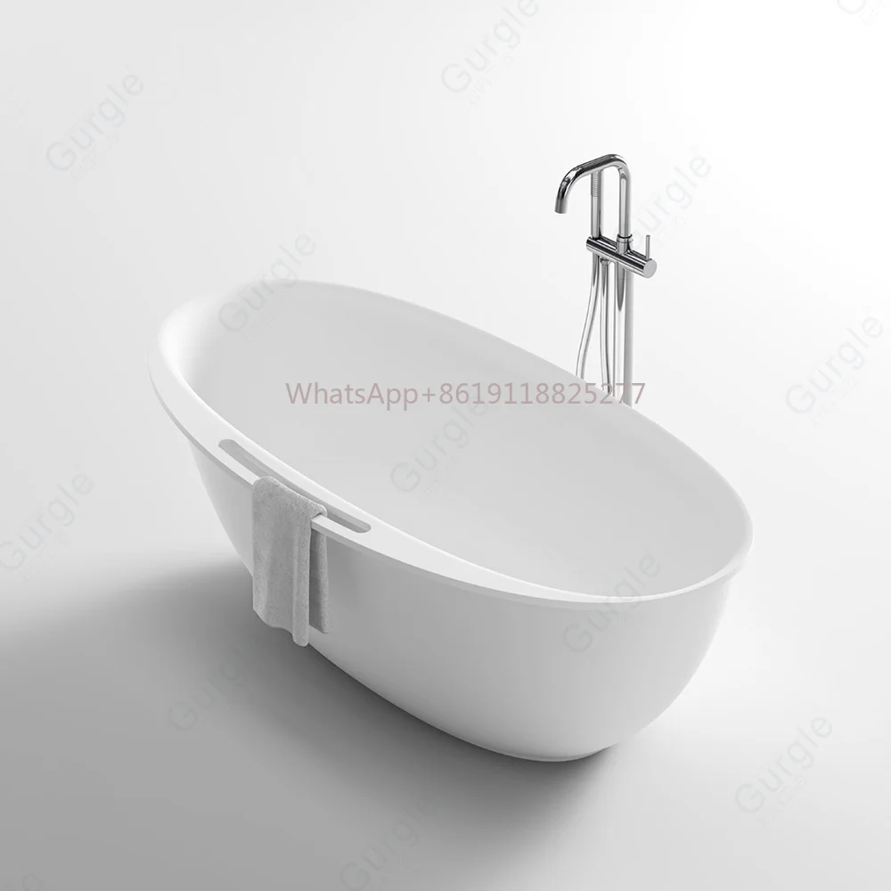 Soaking Matte White Bathtub Luxury Artificial Stone Bathtub Freestanding Home Hotel Project