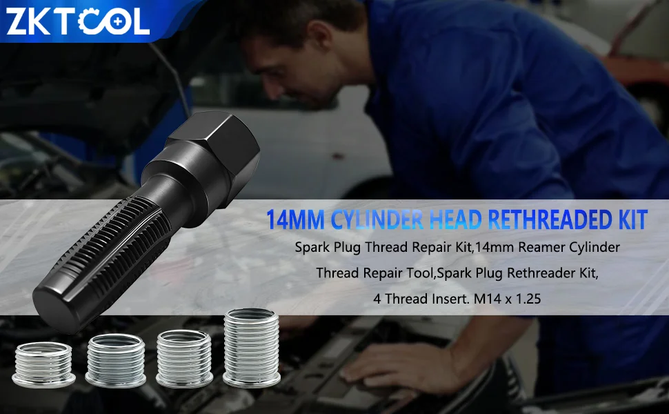 5-teiliges M14 x 1,25 Zündkerzen-Gewindereparaturset – Reparaturset für Zündkerzengewinde und Wendelgewindeeinsätze im Automobilbereich – Detail 1