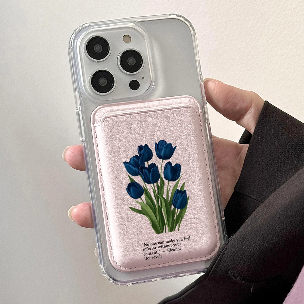 

Women Quotes Leather Card Wallet Cover Phone Card Holder Magnetic Case Suitable For all iPhone for Magsafe Card Phone Back Bag