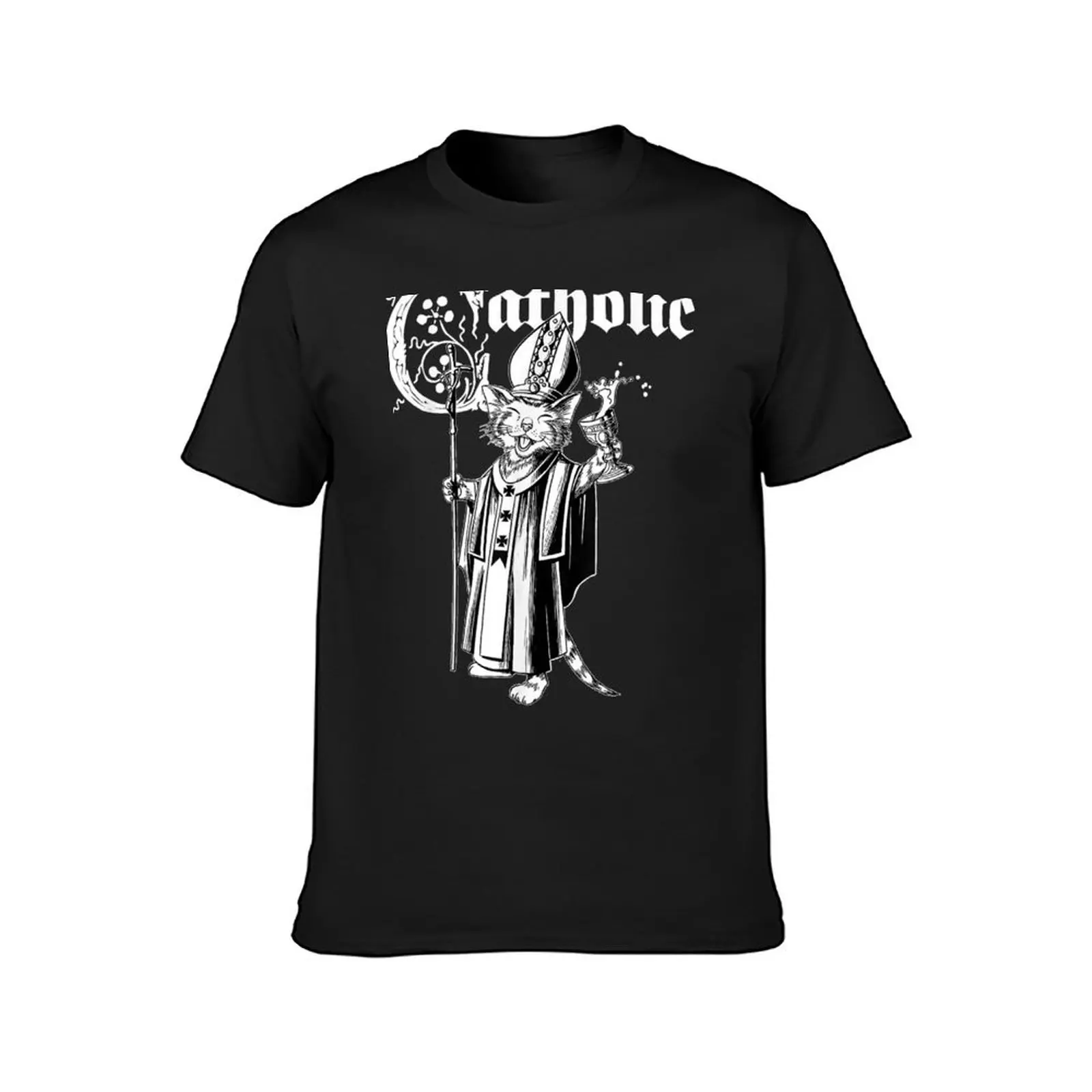 Blackcraft Cat Catholic Drunken Cat Dressed As Pope T-Shirt blacks tops mens graphic t-shirts funny