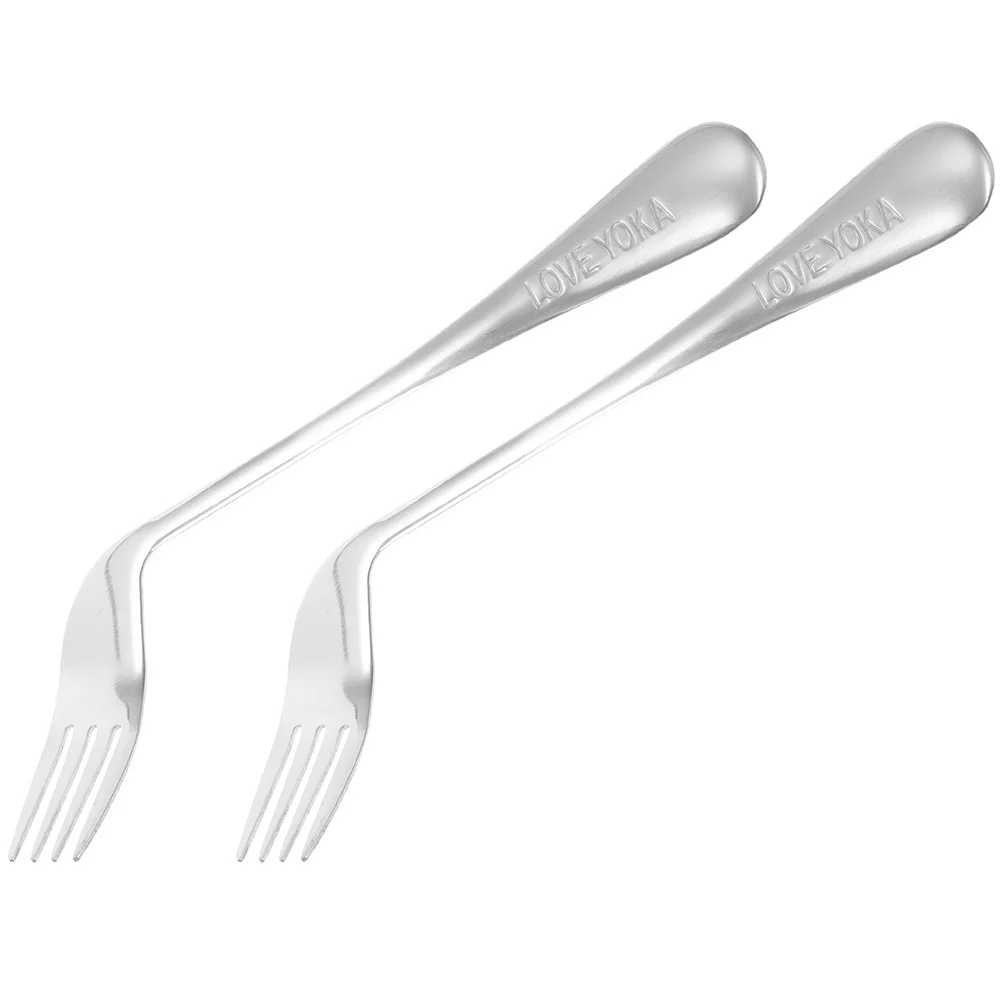 

NOLITOY 2pcs Angled Elbow Fork for Elderly Disabled Stainless Steel Curved Tableware Easy Grip Bendable Forks for Patients