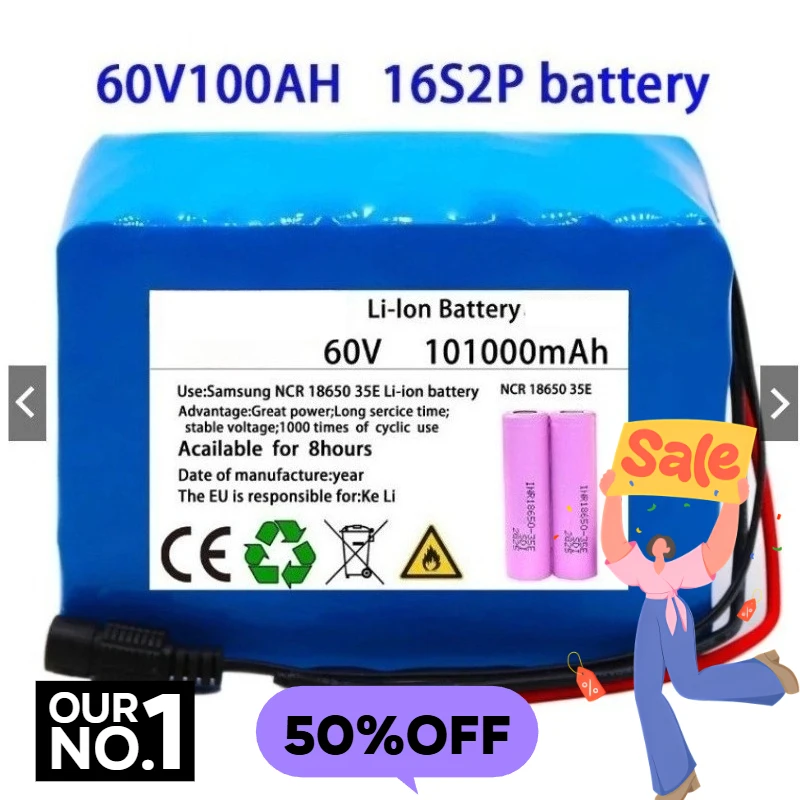 

16S2P 60V 101000Ah 18650 Lithium-ion 16-series 2-parallel Battery Pack for Electric Skateboard Bicycle