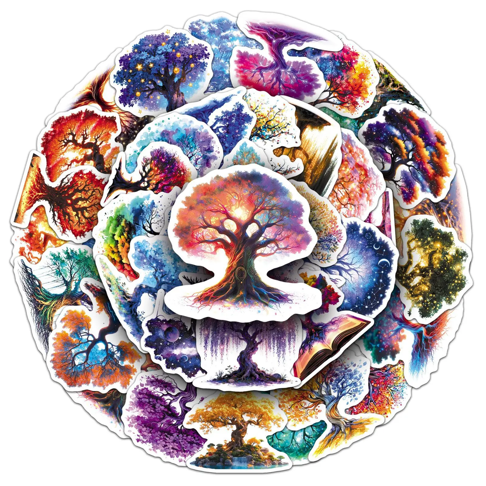 50Pcs Glowing Tree of Life Aesthetic Stickers, Dreamy Cartoon Decals for Journal, Water Bottle & Stationery Decor