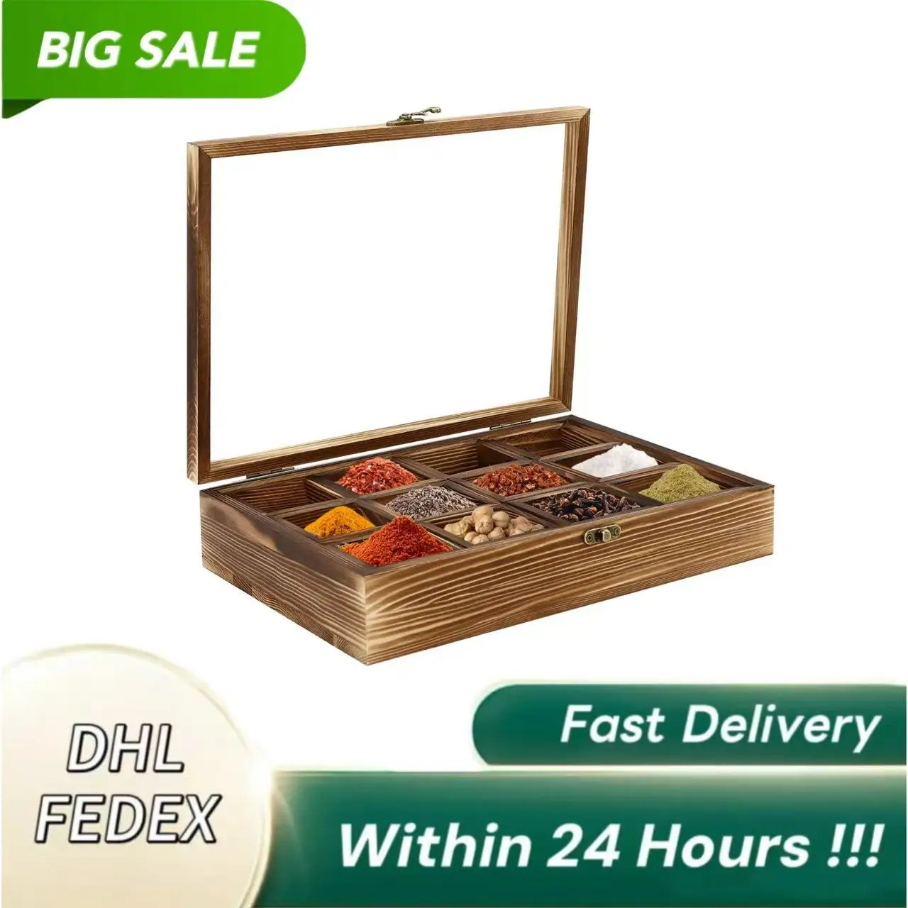 

Spice Rack with 12 Compartments, Pine Wood, Non-Toxic and Odorless, Retro Style, Large Capacity, Easy to Clean, Ideal