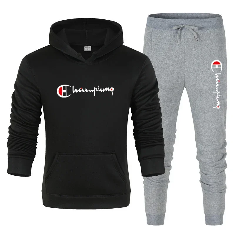 2026Men's Tracksuit Hooded Sweatshirt+Sweatpants 2 Pcs Sets Sports Suit Casual Jogger Sportswear 2 Piece Male Streetwear Sets