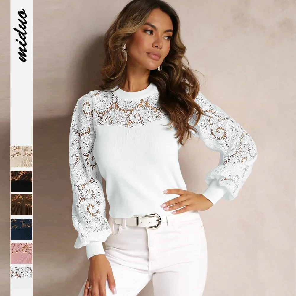 PopPop2024 New Women's Long Sleeve T-Shirt Elegant Knowledge Style Hollow Out Collarless Sweater High-End Feel For Commuting