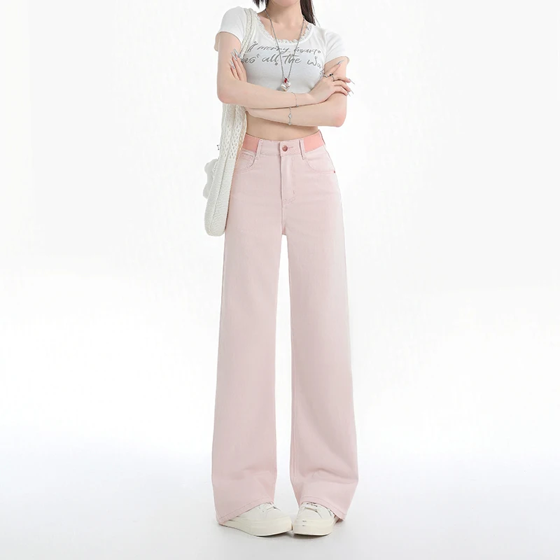

Винтажные розовые широкие джинсы, женские большие уличные корейские модные мешковатые джинсовые брюки, женские повседневные брюки в стиле хип-хоп