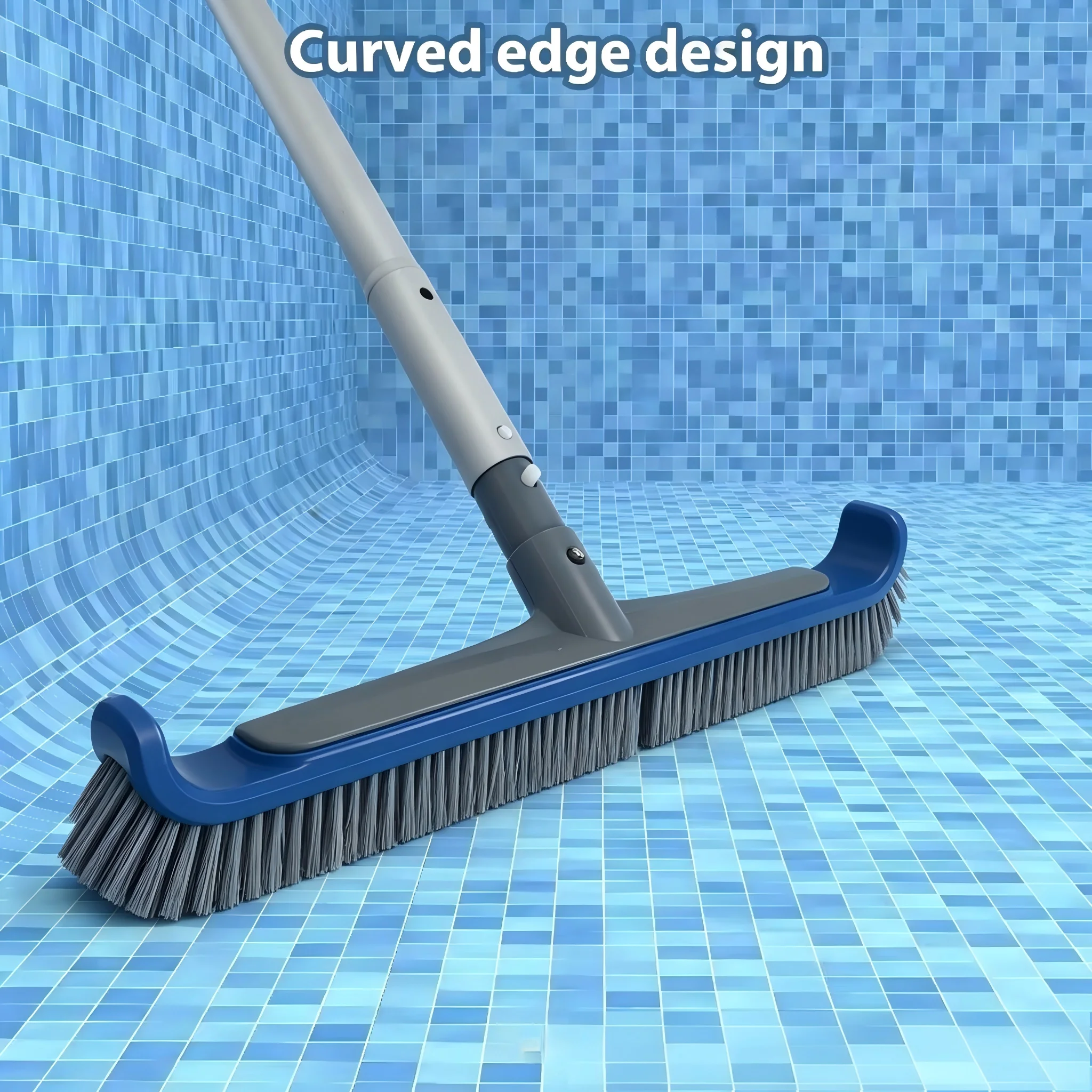 Pool Brush, Cleans Swimming Pool Walls, Tiles & Floors, with EZ Clips, Detachable Aluminum Handle