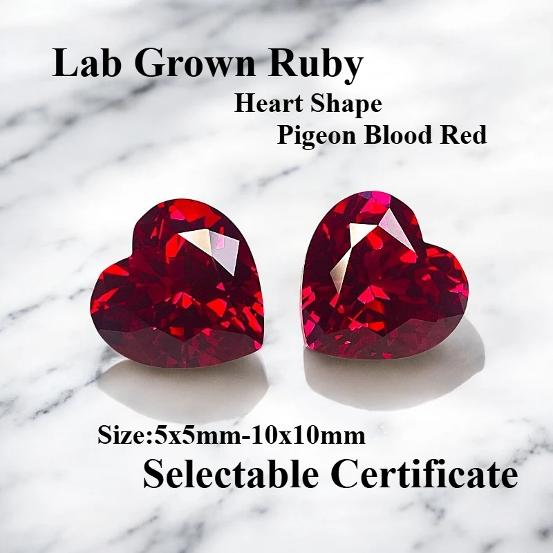 

Высококачественный выращенный в лаборатории рубин в форме сердца, цвет «голубиная кровь», для изготовления ювелирных изделий своими руками, с возможностью выбора сертификата