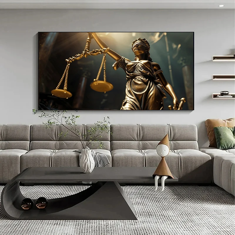 Modern Justice Goddess Themis Print Canvas Painting, Themis Holding Scale Sword Poster Wall Art, For Living Room Decor, No Frame