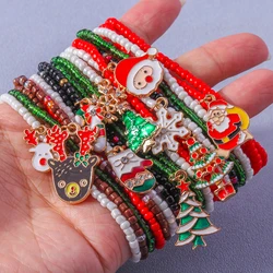 Aihua New 10pcs/lot Christmas Bracelets for Women Girl Santa Claus Deer Bell Christmas Tree Bracelet Charm Bangle Jewelry Gifts