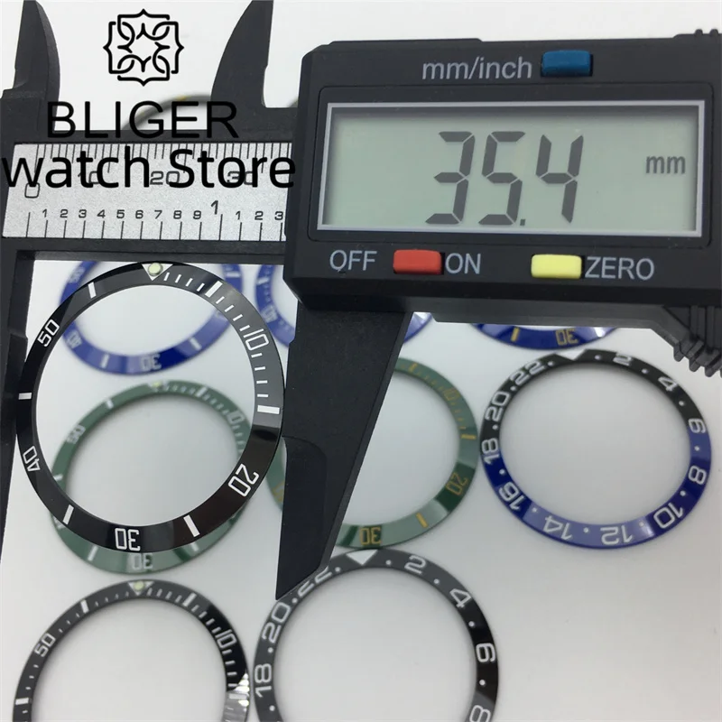 BLIGER 35.4mm x 29.2mm Black Blue Green Yellow Orange ceramic bezel suitable for 38mm cases