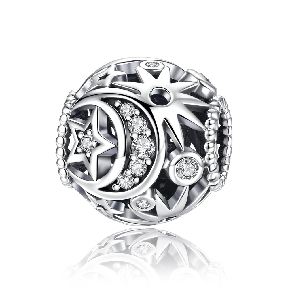 

Ahthen 925 Sterling Silver Hot Sale Bead Star and Moon Dangle Charm fit Snake Chain Bracelets Necklaces for Women Jewelry Making