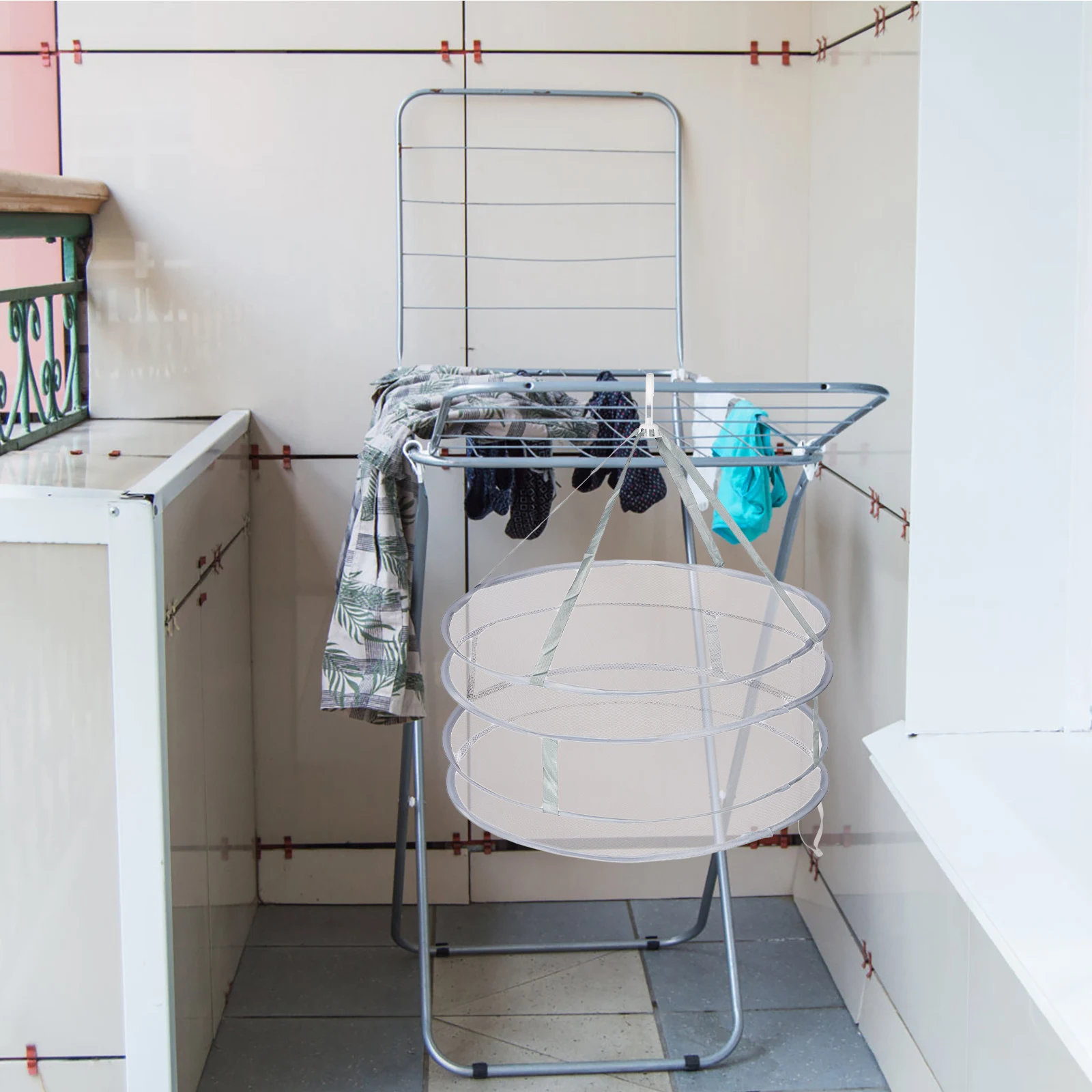 

Portable Folding Drying Rack Double Hanging Clothes Laundry Hangers Dryer Net Mesh Basket Dryer (Random Color)