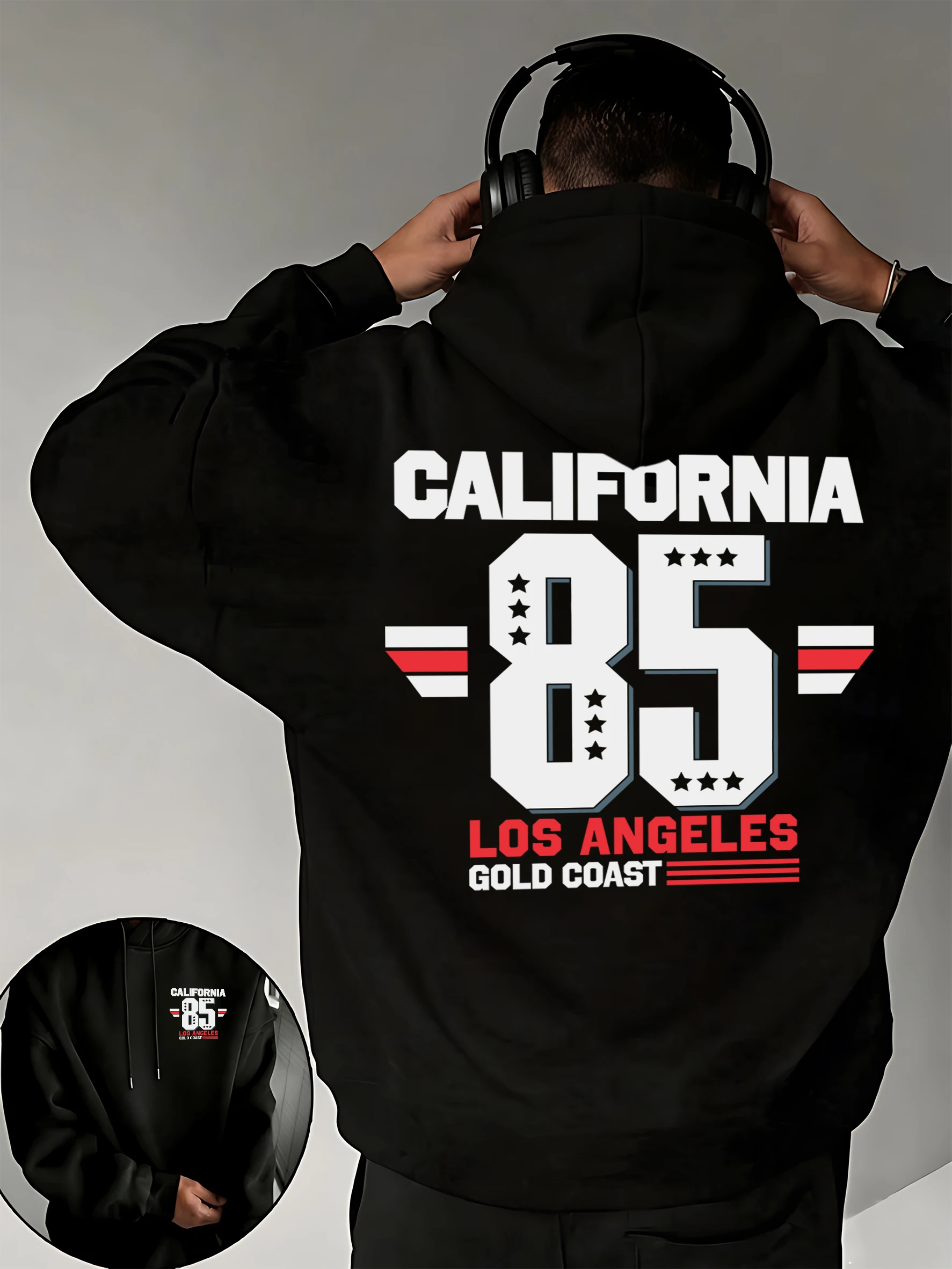 

Мужская толстовка с принтом California 85 Los Angeles Gold Coast, флисовая, в стиле хип-хоп, уличная одежда, свободная, модная, повседневная, простая, с карманами