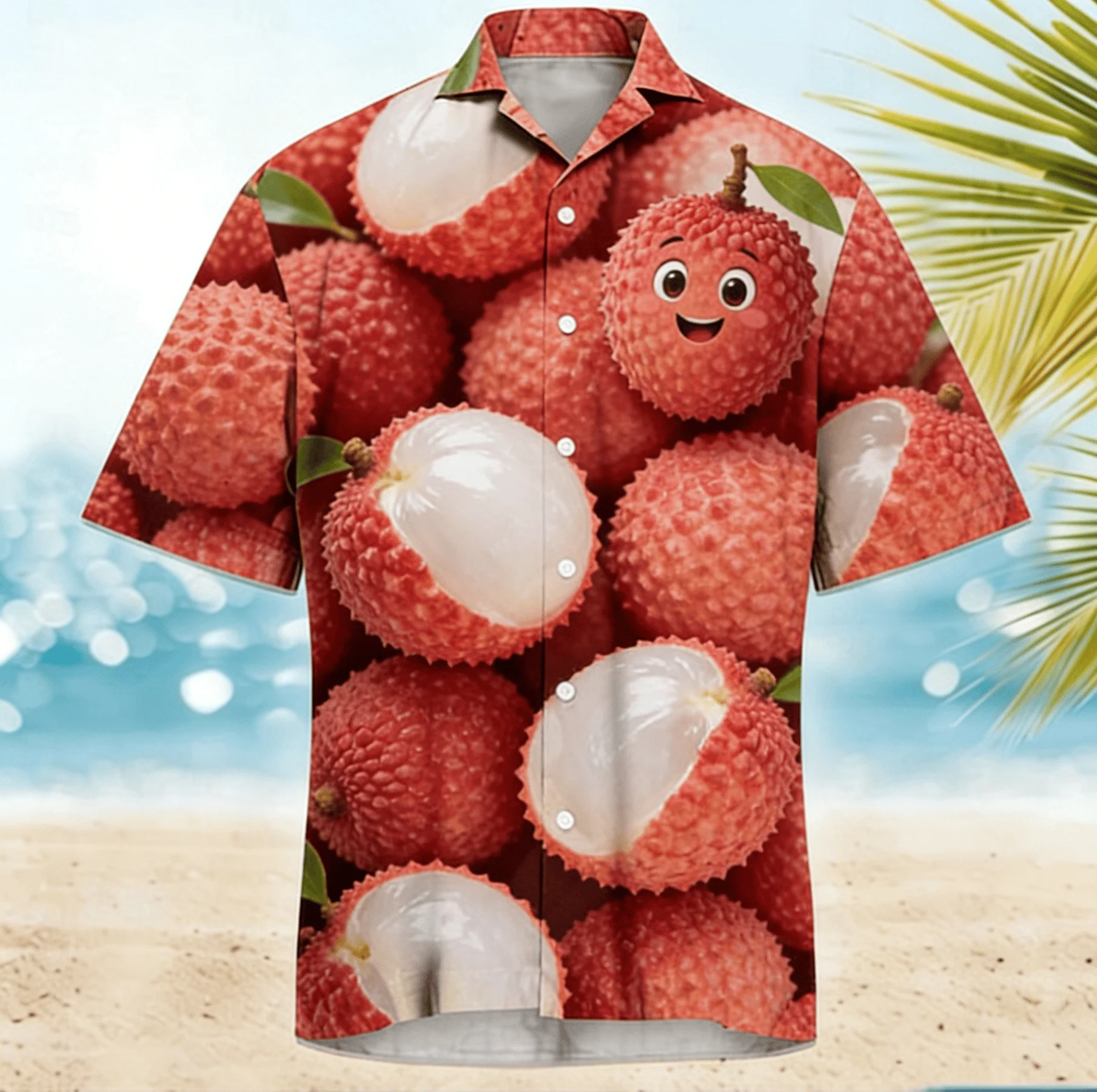 

Men's Cartoon Fruit Print Short Sleeve Shirt, Spring Summer Fun Quirky Blouse, Loose Casual Top