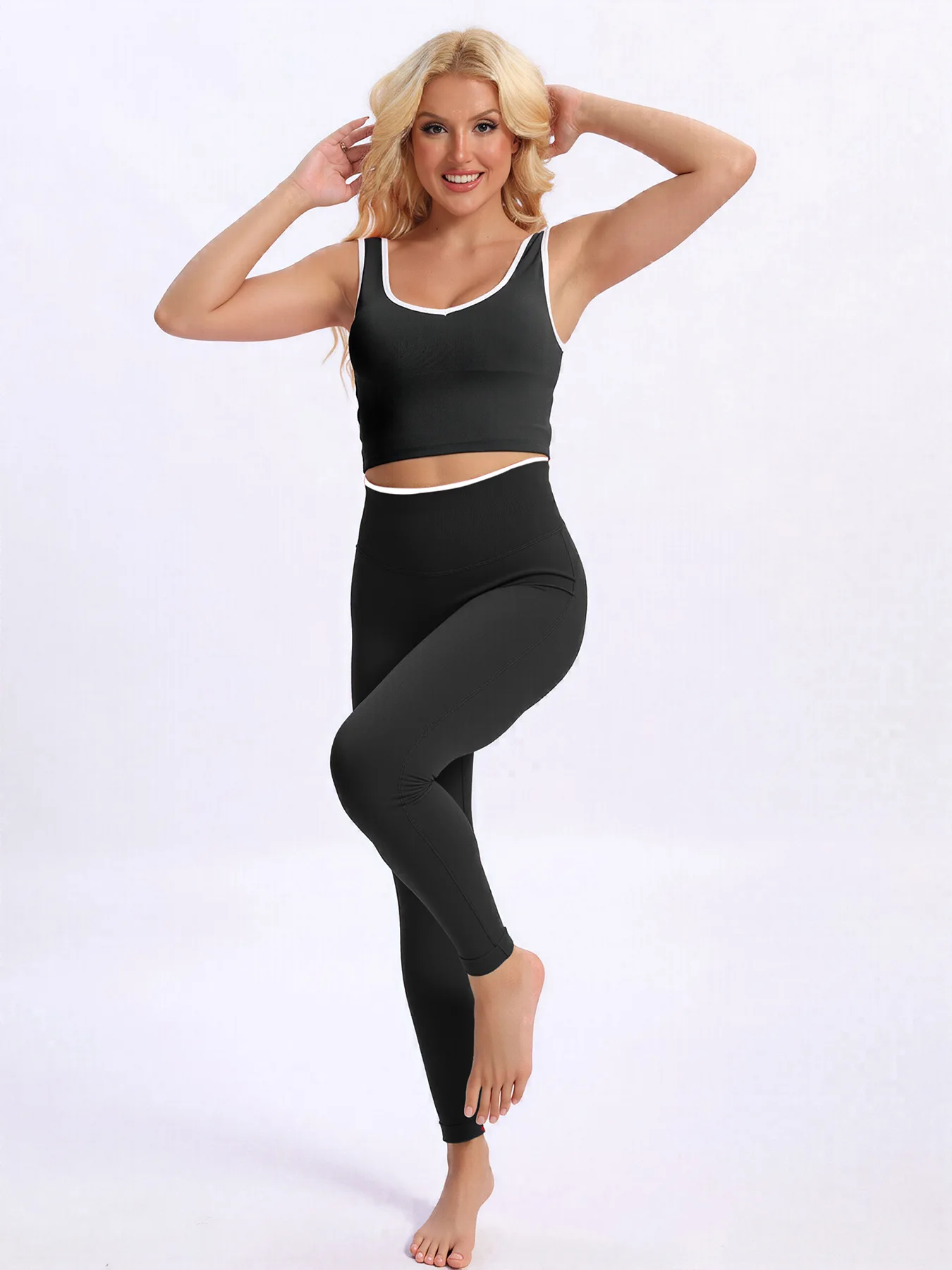 

Жилет для йоги с V-образным вырезом и цветными блоками, комплект штанов для йоги с высокой талией, женская спортивная одежда для фитнеса, облегающий комплект для бега