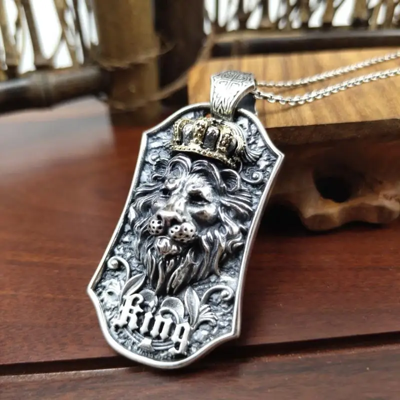 Men\'s Retro Punk Style Lion Head Pendant Necklace Hip Hop Rock Trend Jewelry