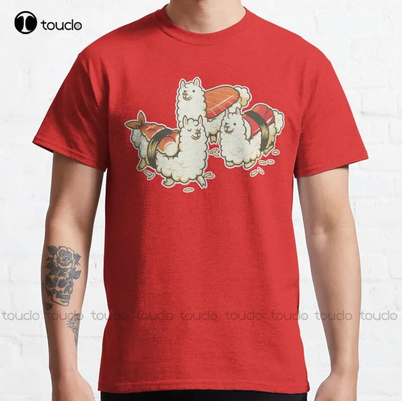 

New Alpaca Sushi Niguiri Alpaca Nigiri Rice Food Foodie Classic T-Shirt Cotton Tee Shirt Fishing Shirts For Men Custom Gift