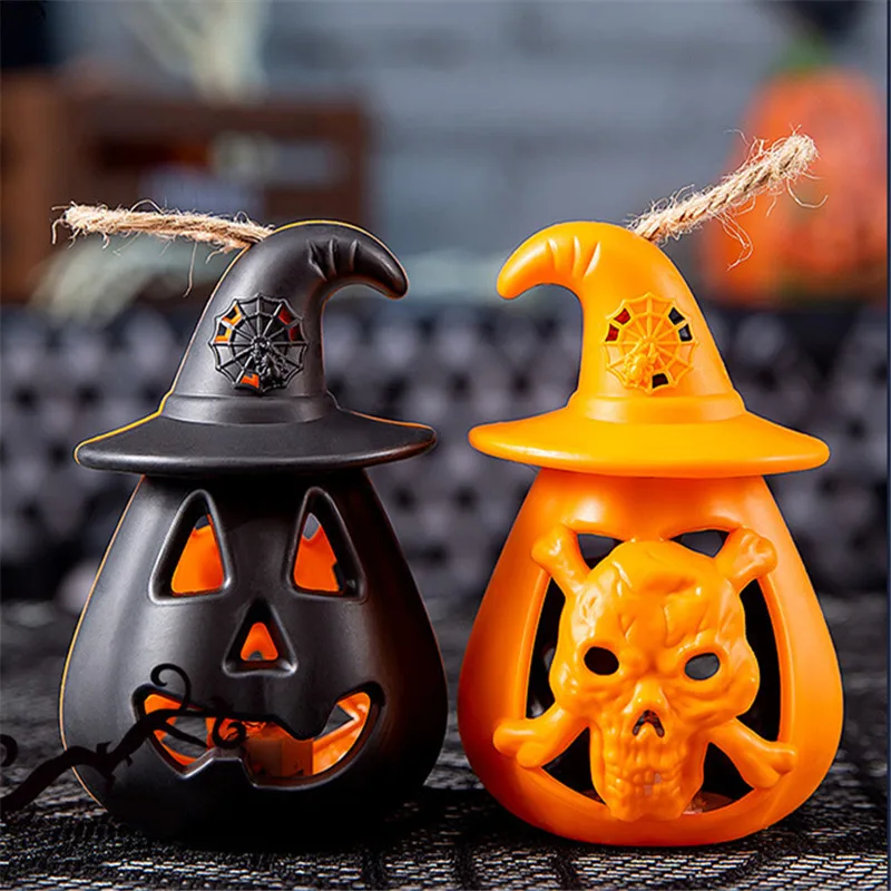 Halloween Pumpkin Lamp Portable Terror Skeleton Candles LED Light Hanging Courtyard for Home Hallween Decoration Props Kids Toy