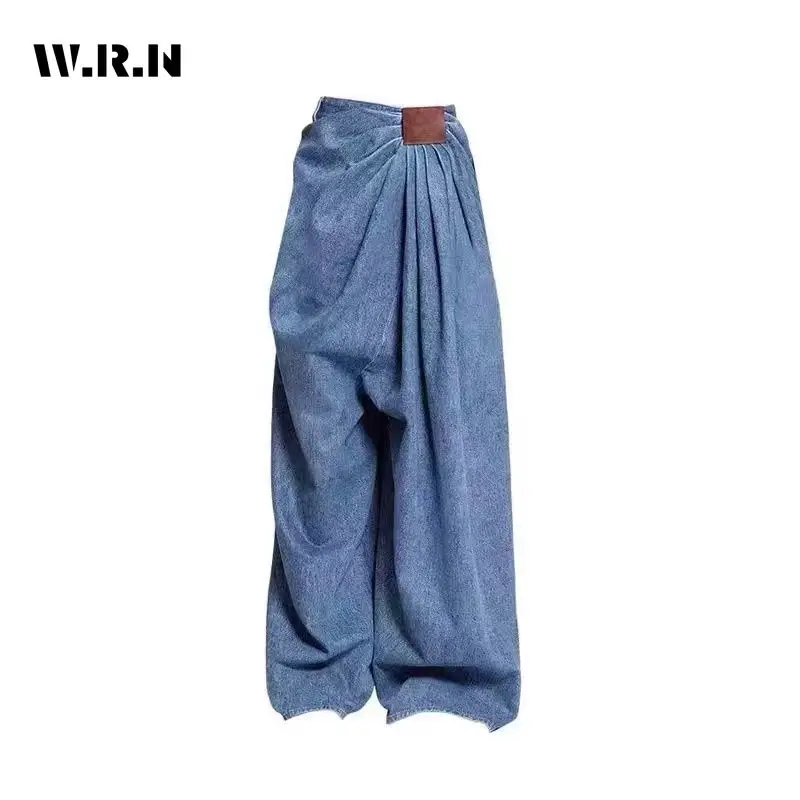 

Women Retro Blue Oversized Jeans High Waist Casual Baggy Street Pocket Y2K Pants 2000S Wide Leg American Grunge Denim Trouser