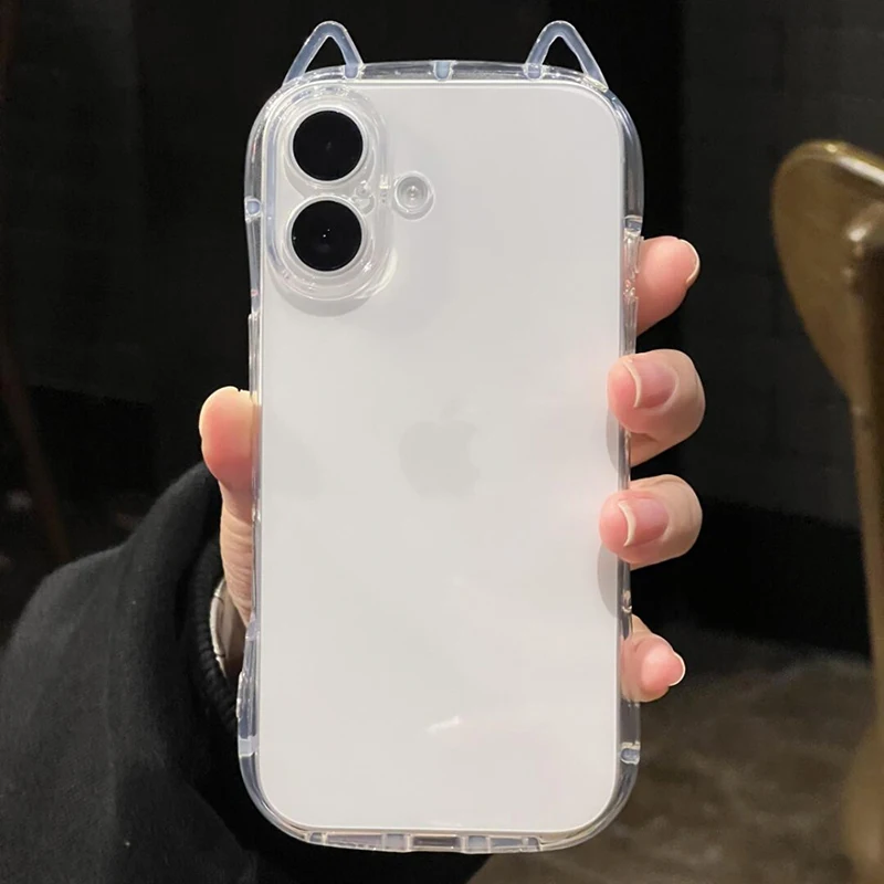 Niedliche Katze 3D-Ohren Transparente Handyhülle für iPhone 17 18 Pro Max Air 16 15 13 11 12 14 Plus Weiche Klare TPU-Rückabdeckung – Detail 9