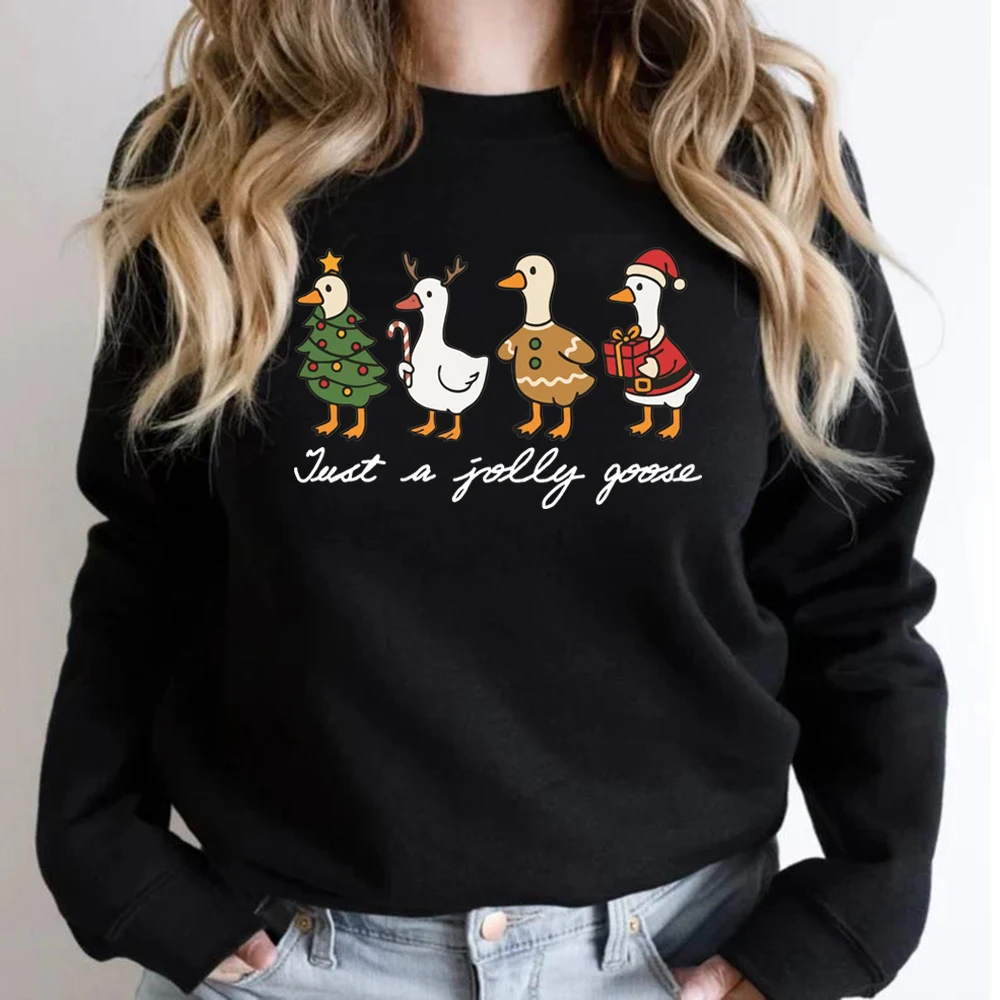 Just A Jolly Goose スウェットシャツ クリスマス グース パーカー レディース クルーネック スウェットシャツ 面白い クリスマス スウェットシャツ かわいい ホリデー プルオーバー
