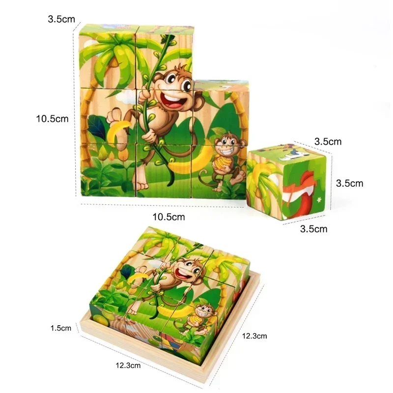 Kostka 3D drewniane puzzle dla dzieci dziewięć elementów sześciostronna drewniana taca z klocków dla dzieci Montessori nauka edukacyjne puzzle zabawki