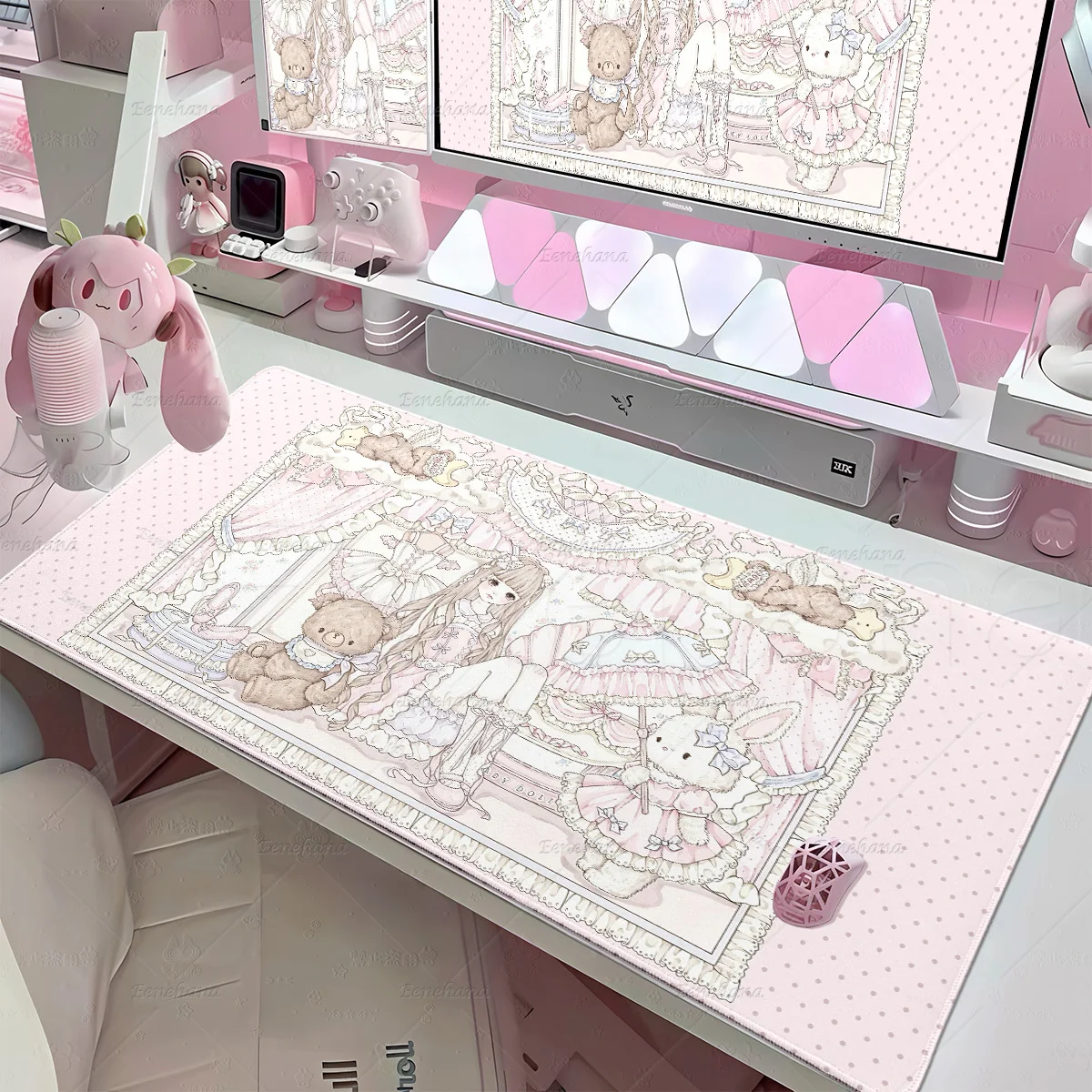 Pink Rococo Mouse Pad Loli Girl Large Gaming XXL Cute Bear & Bunny Non-slip Laptop Keyboard PC Gamer Office Exquisite Decoration