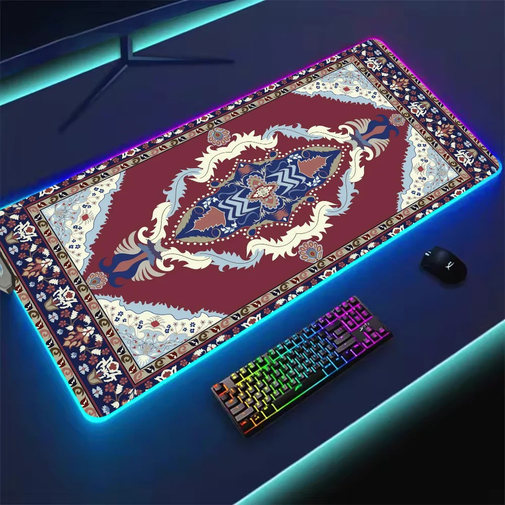 Persian Carpet Floral Pattern S Mouse Pad RGB LED Light Non-Slip Rubber Base Waterproof Office PC Home Best Price Desk-Mat USB L