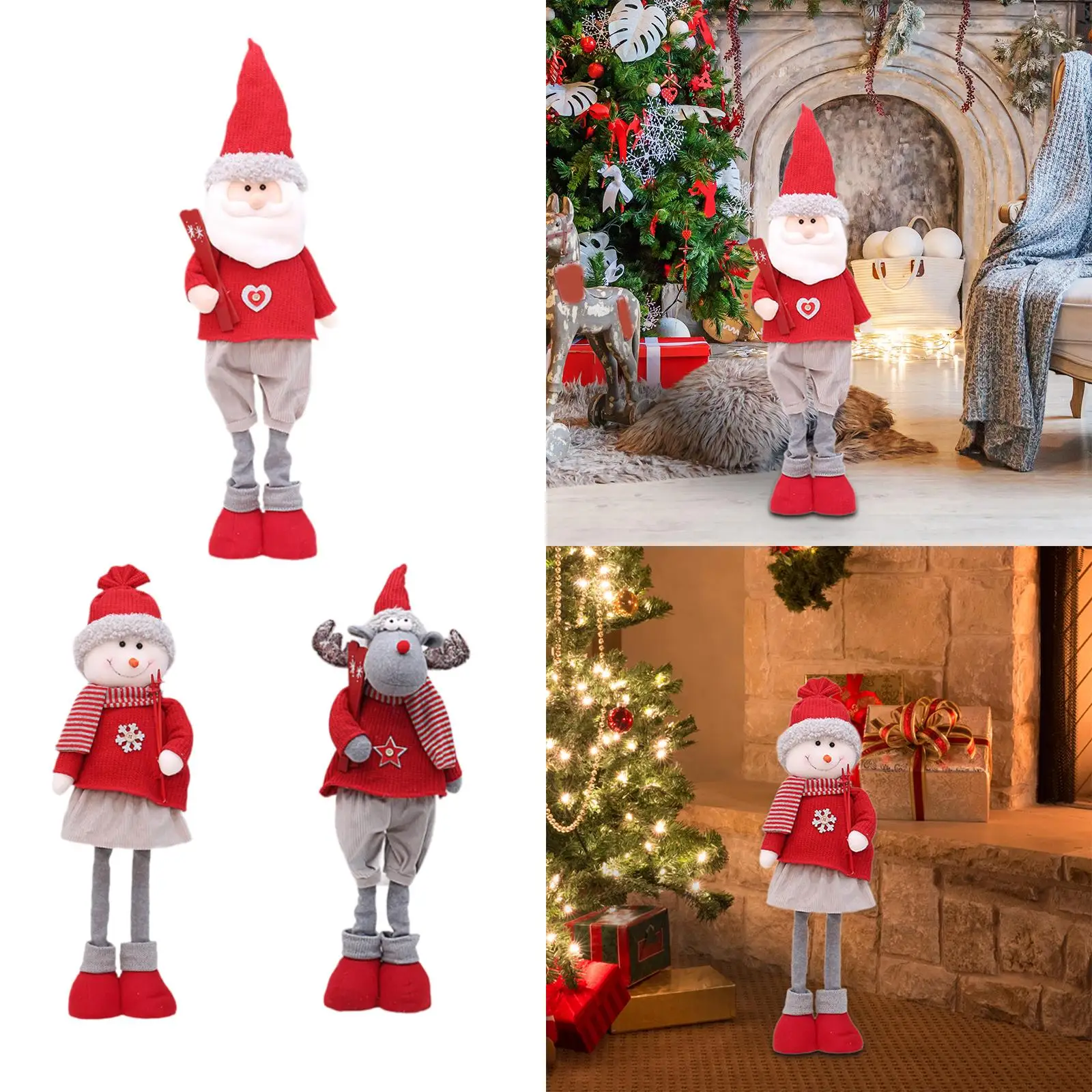 Christmas Figurine Soft Telescopic Spring Legs Christmas Standing Doll for Countertop Fireplace Farmhouse Holiday Apartment