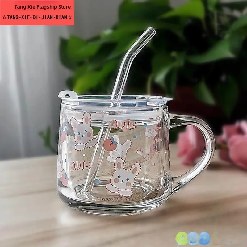 Heatable Special Children's Breakfast Cup Milk Glass Measuring Cup Water Cup Heat Resistant Cartoon Design Home Use Glass Cup