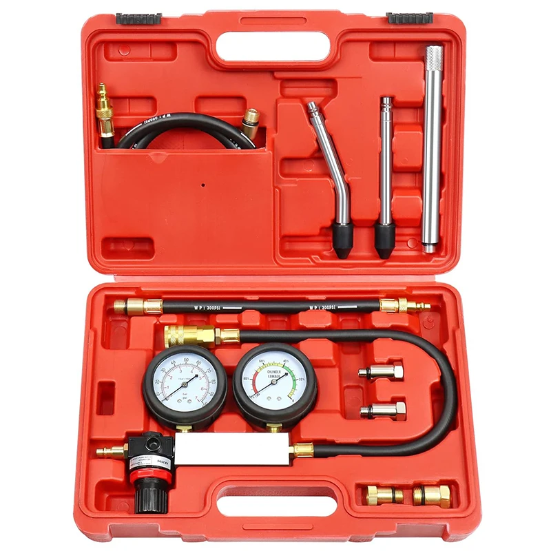 

Upgraded Automotive Cylinder Leak Down Tester Kit Gasoline Engine Compression Dual Gauge Leakdown Detector Tool Set