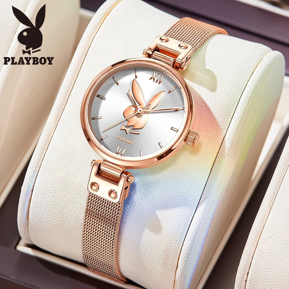 PLAYBOY 2037 Simple Imported Original Quartz Movement Milanese Steel Strip 30M Waterproof Rabbit Dial Fashion Brand Watch Women