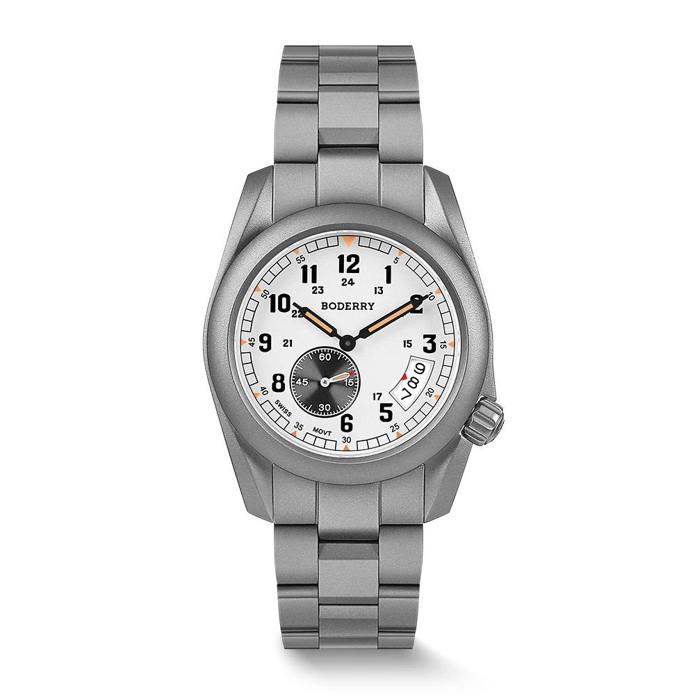 BODERRY ساعة رجالية بليوت 38 مللي متر تيتانيوم كوارتز ساعة اليد غواص 100 متر مقاوم للماء الياقوت مضيئة العسكرية 6004D Mov