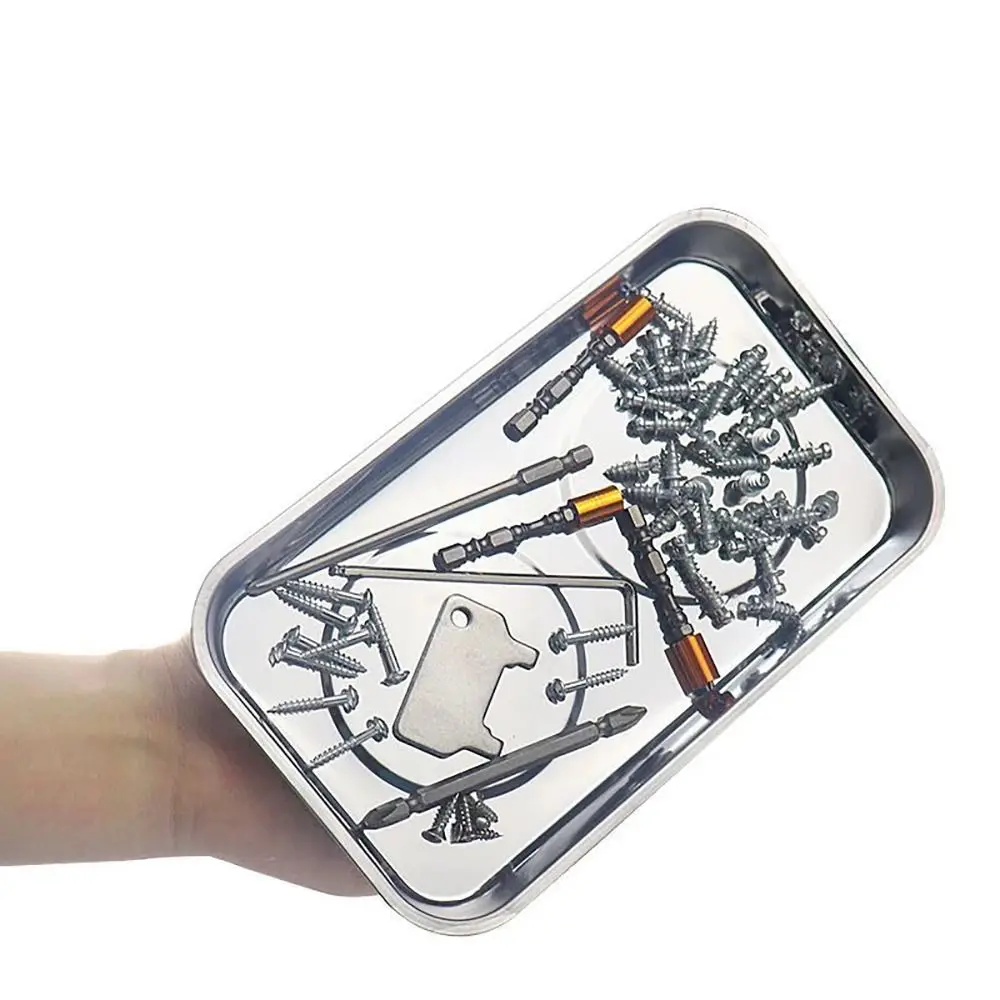 1Pcs Round Square Magnetic Parts Tray Magnet Silver Tool Organizer Stainless Steel Multifunctional Parts Bowl