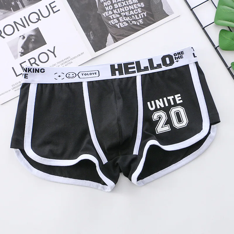 Men Boxers Letter Printed Cotton Underwear Sports Breathable U Convex Pouch Arrow Panties 3d Crotch Boxer Slip Homme