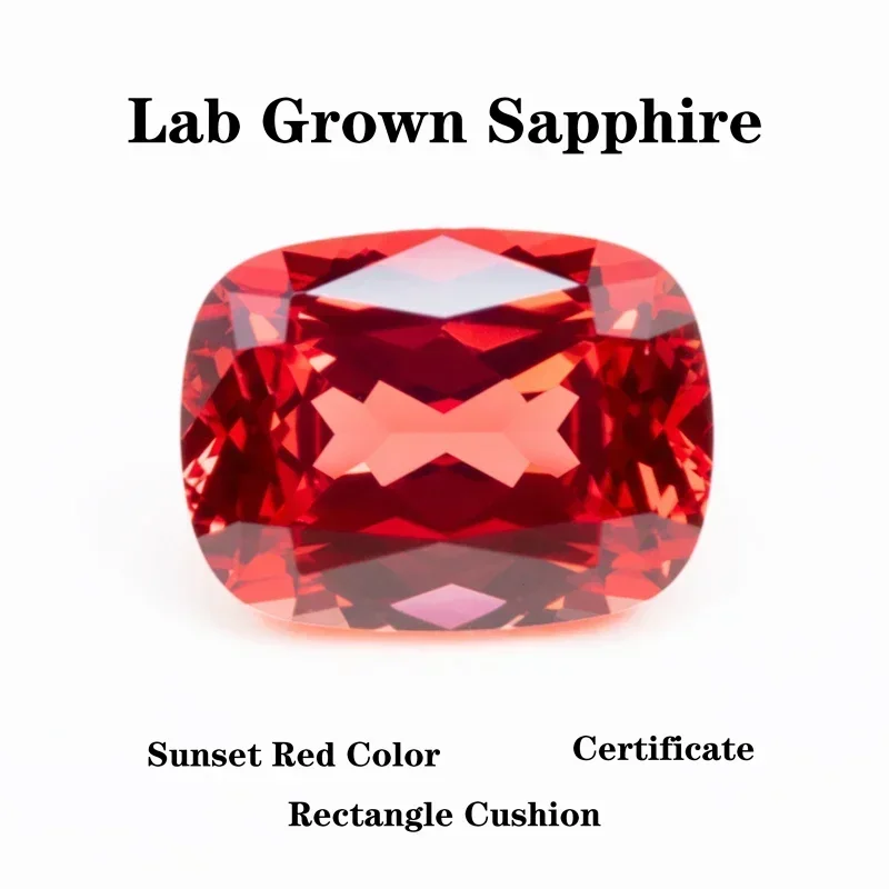 

Lab Grown Sapphire Rectangular VVS Cushion Shape Sunset Red DIY Charms Ring Necklace Earrings Main Materials Certificate