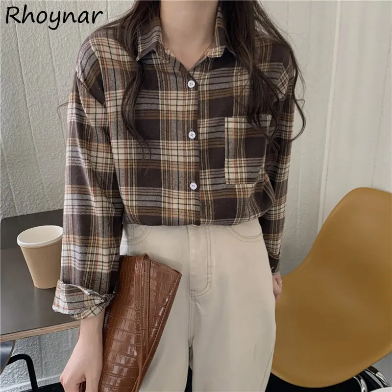 

Plaid Shirts Women Ulzzang Elegant Chic Retro Autumn Tops Mujer Vintage Hot Sale Prevalent Harajuku College for Ladies Casual