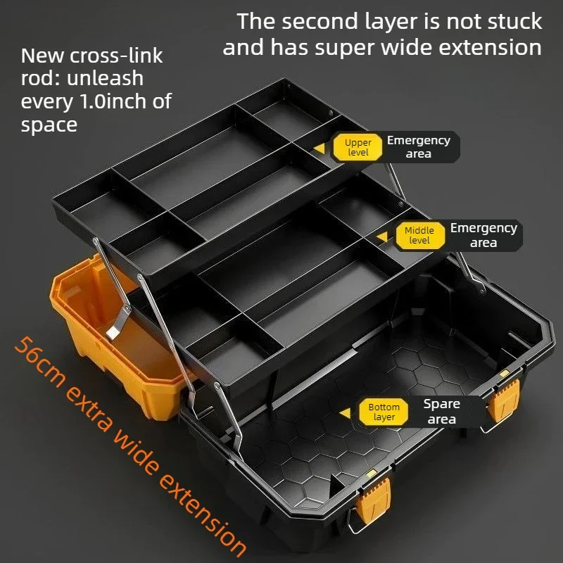 3 Layer Tool Case Foldable Hardware Storage Box Portable Electrician Tools Organizer Suitcase Large Capacity Partition Toolbox